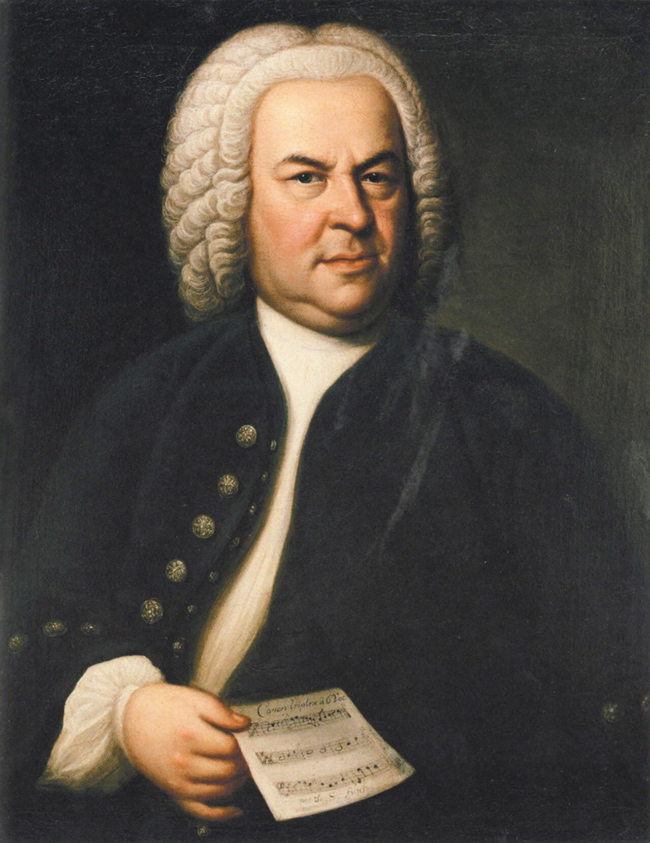 Johann Sebastian Bach holding the six-part canon BWV 1076, painted by Elias Gottlob Haussmann
